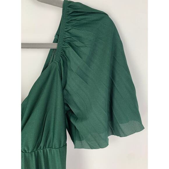 ASOS Pleated Twist Back Cap Sleeve Maxi Dress Women 4 Forest Green Sheer Chiffon - Picture 6 of 10